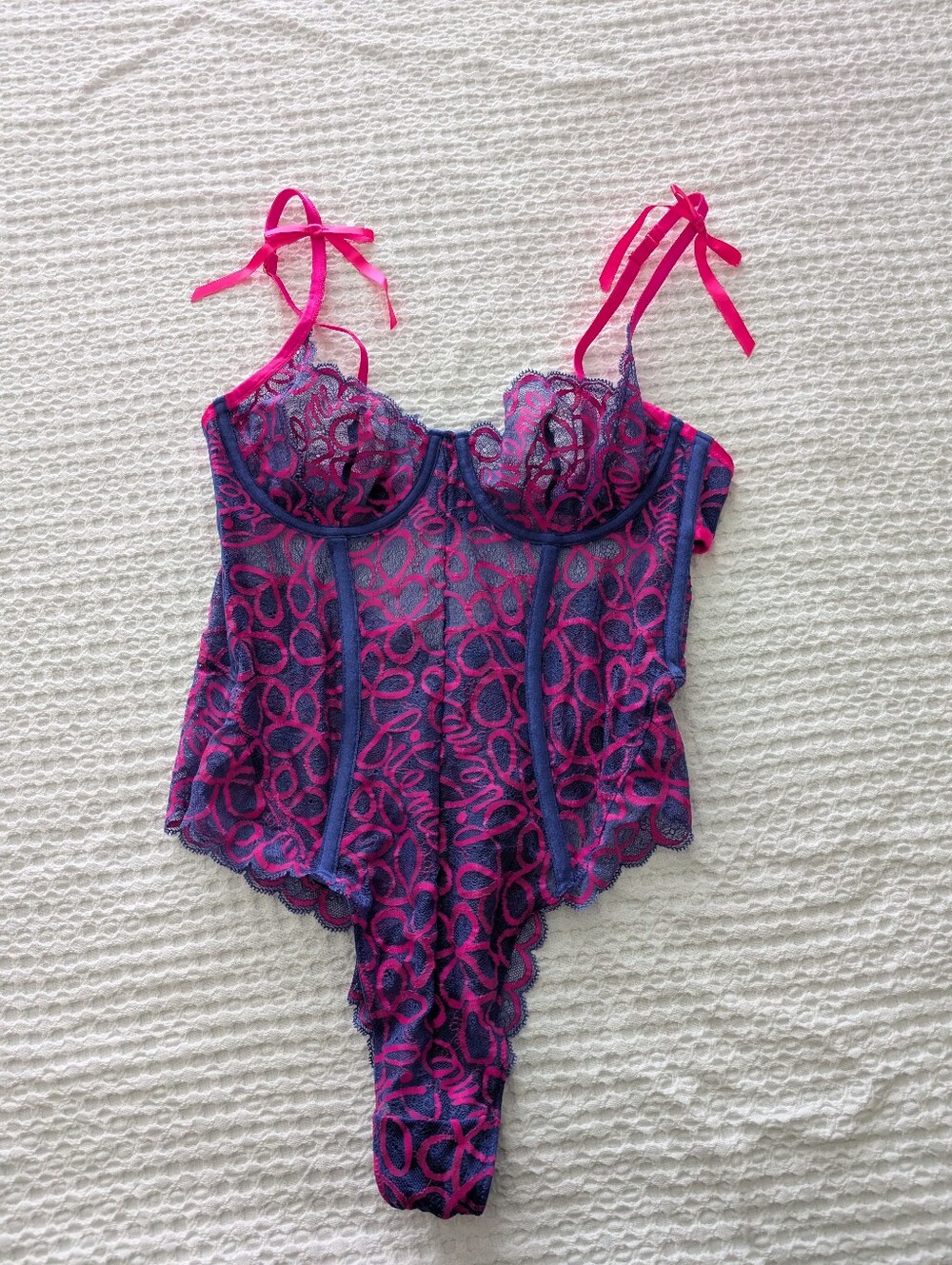 Savage X Fenty Ribbon Writing Lace Teddy